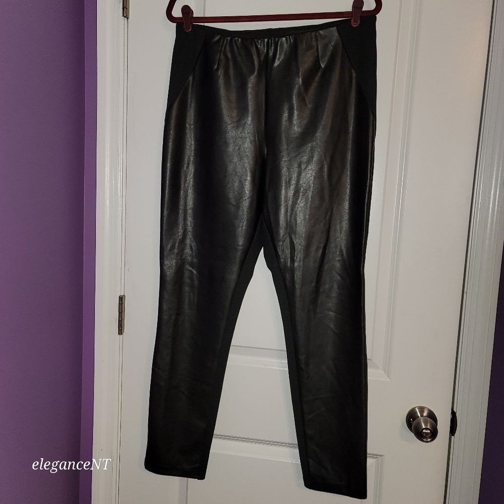 Ellen Tracy Black Faux Leather Leggings Sz: L - Picture 2 of 9